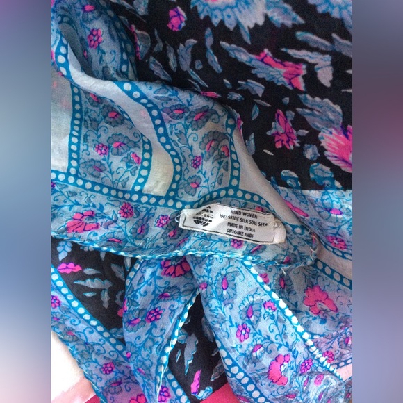 hand block dyed 100% silk scarf vtg India long rectangle artisan hand woven 70s - Picture 7 of 7